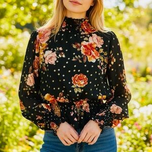 J for Justify Floral Smocked Blouse | Size M | Romantic Boho Top